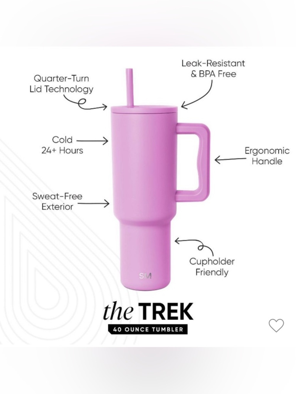 NEW-TREK 40oz Tumbler
Travel-Car- Beach Lavender 
48Hour Cold & Hot installation